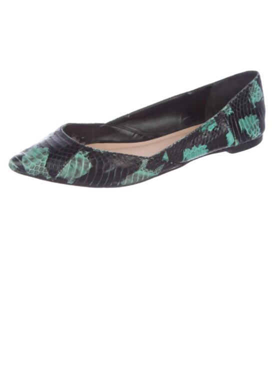 Loeffler Randall Shoes - Loeffler Randall - Black & Teal Snakeskin Pointed Toe Flats - Sz 8